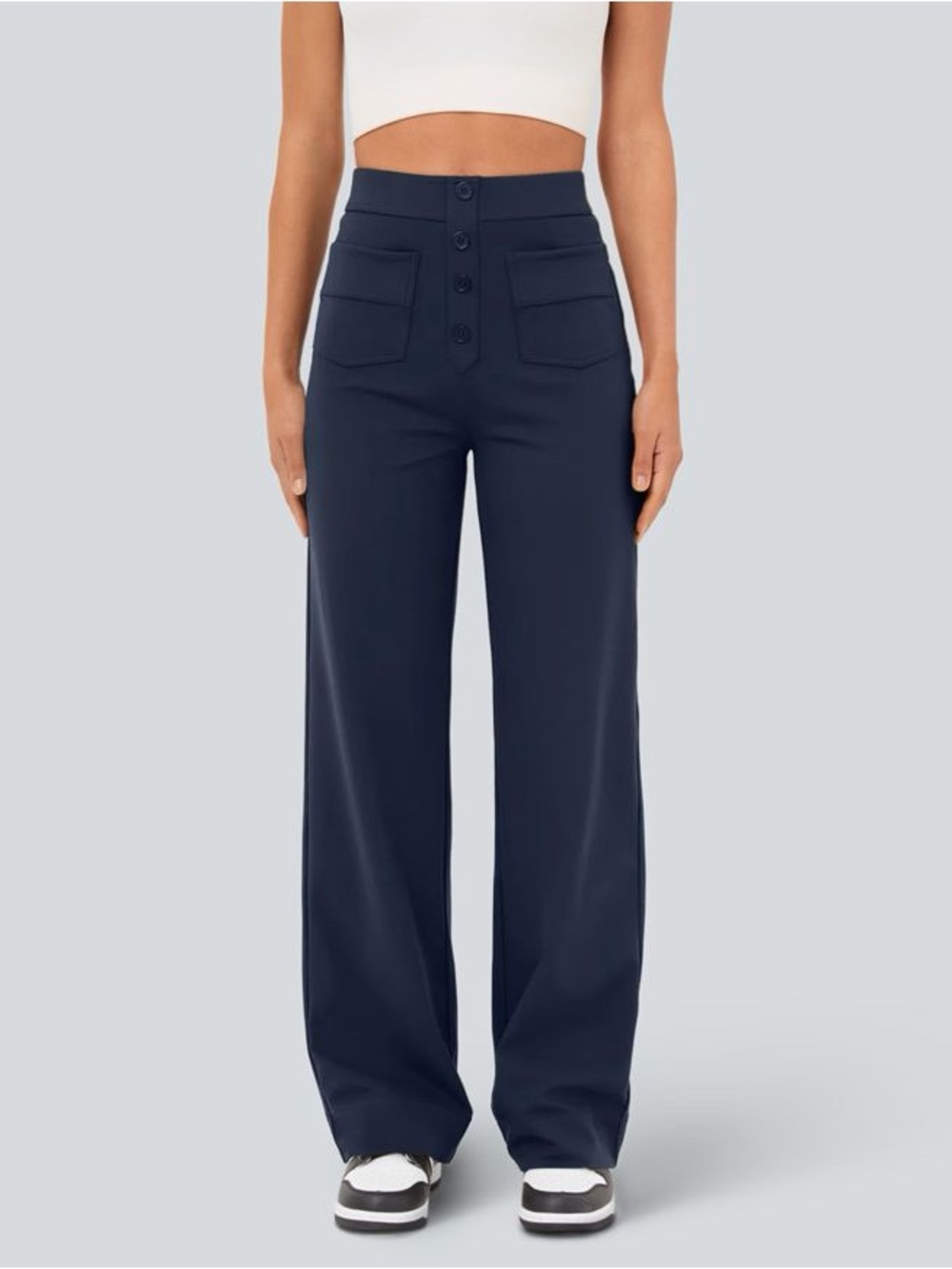 Halara XS Petite Wide Leg High Waist Navy Stretch Pants
Button Front NWT